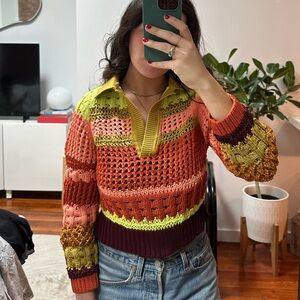 Jonathan Simkhai Colorblock Crochet Polo Sweater